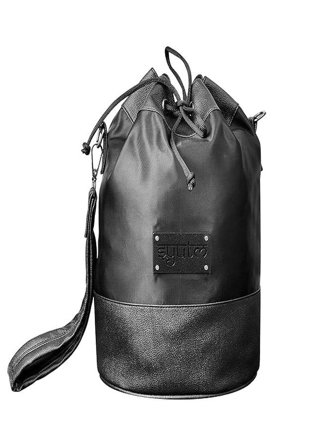 SYUTM Unisex Potli Handbag Crossbody Sling Bag Matty Leather Purse with Detachable and Adjustable Strap (Black Leather Drawstring Shoulder Bag) - Image 1